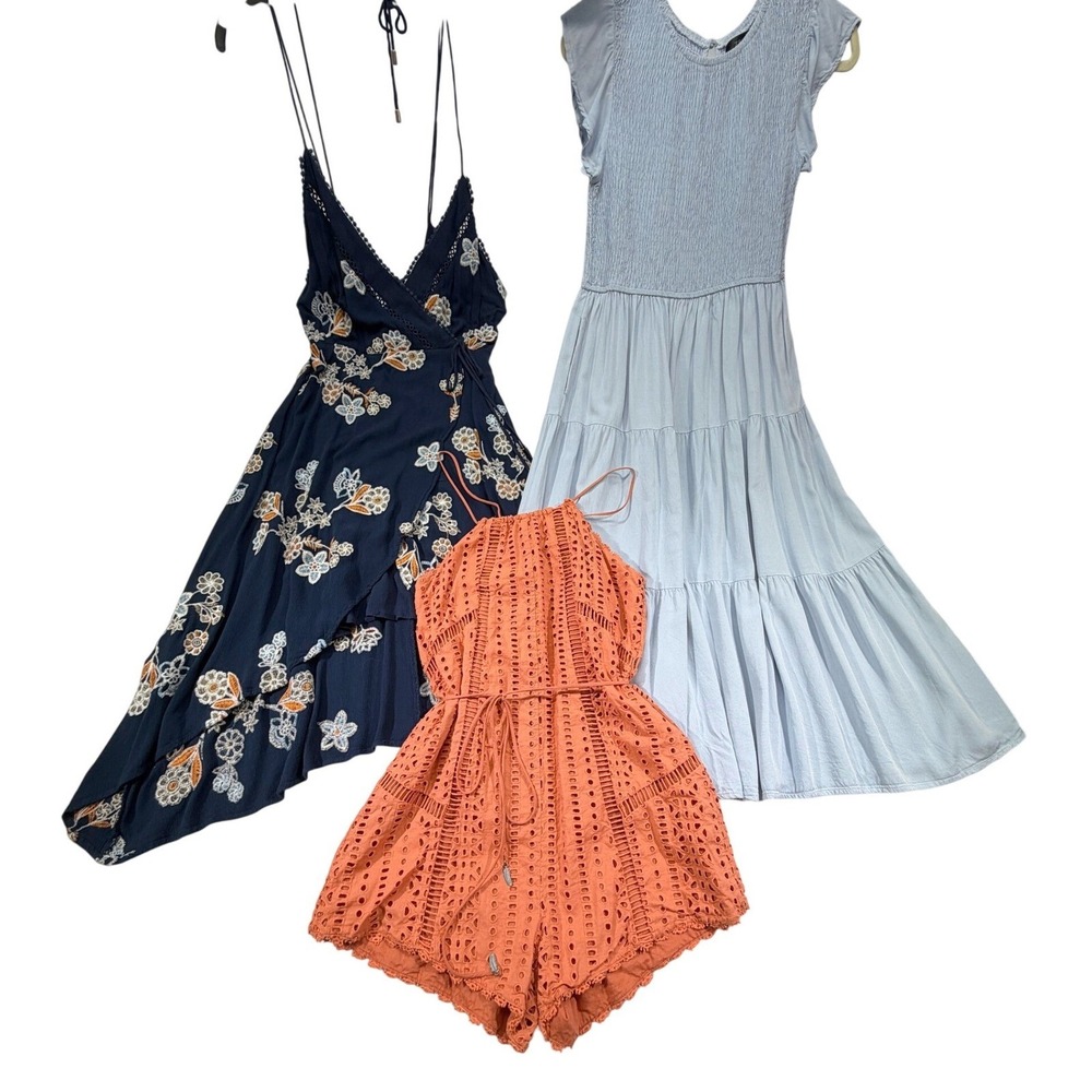 Amuse Society Romper + Midi Dress Bundle Women Small Blue Orange Floral 3pc